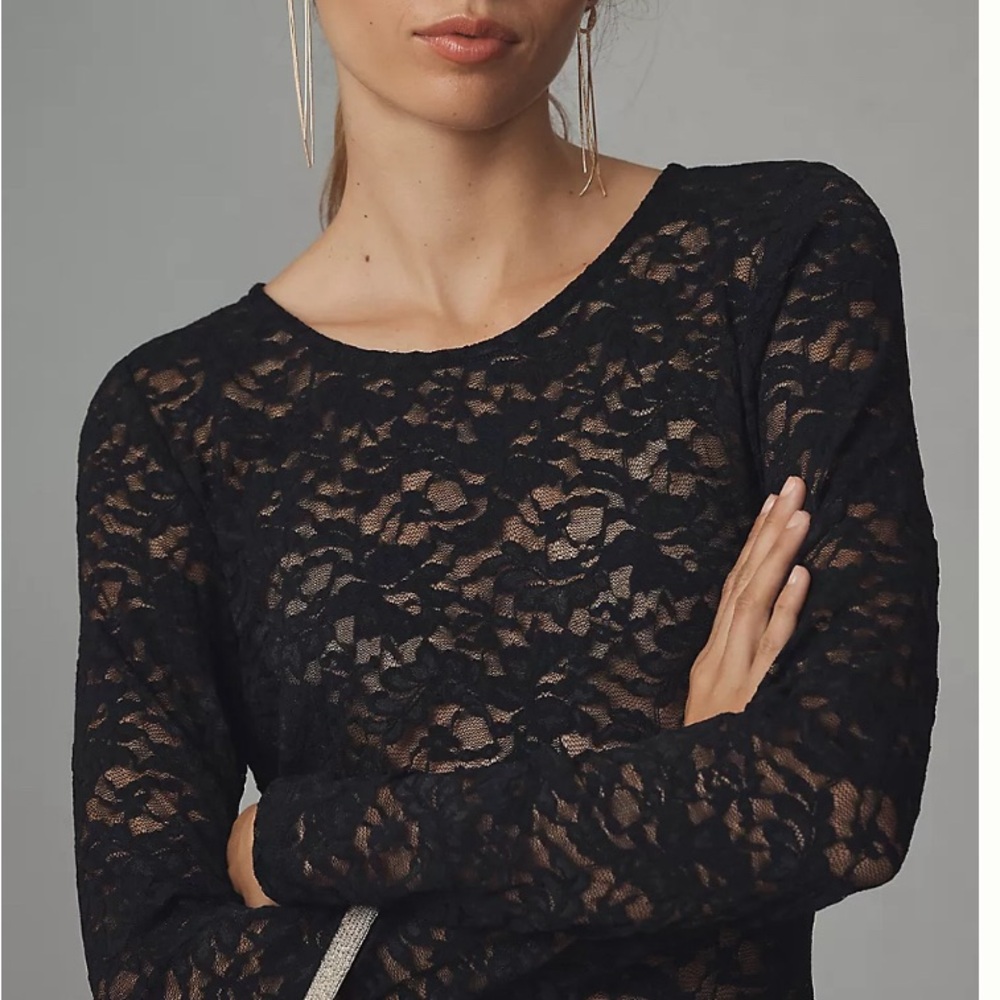 By Anthropologie Long Sleeve Lace Crew Neck